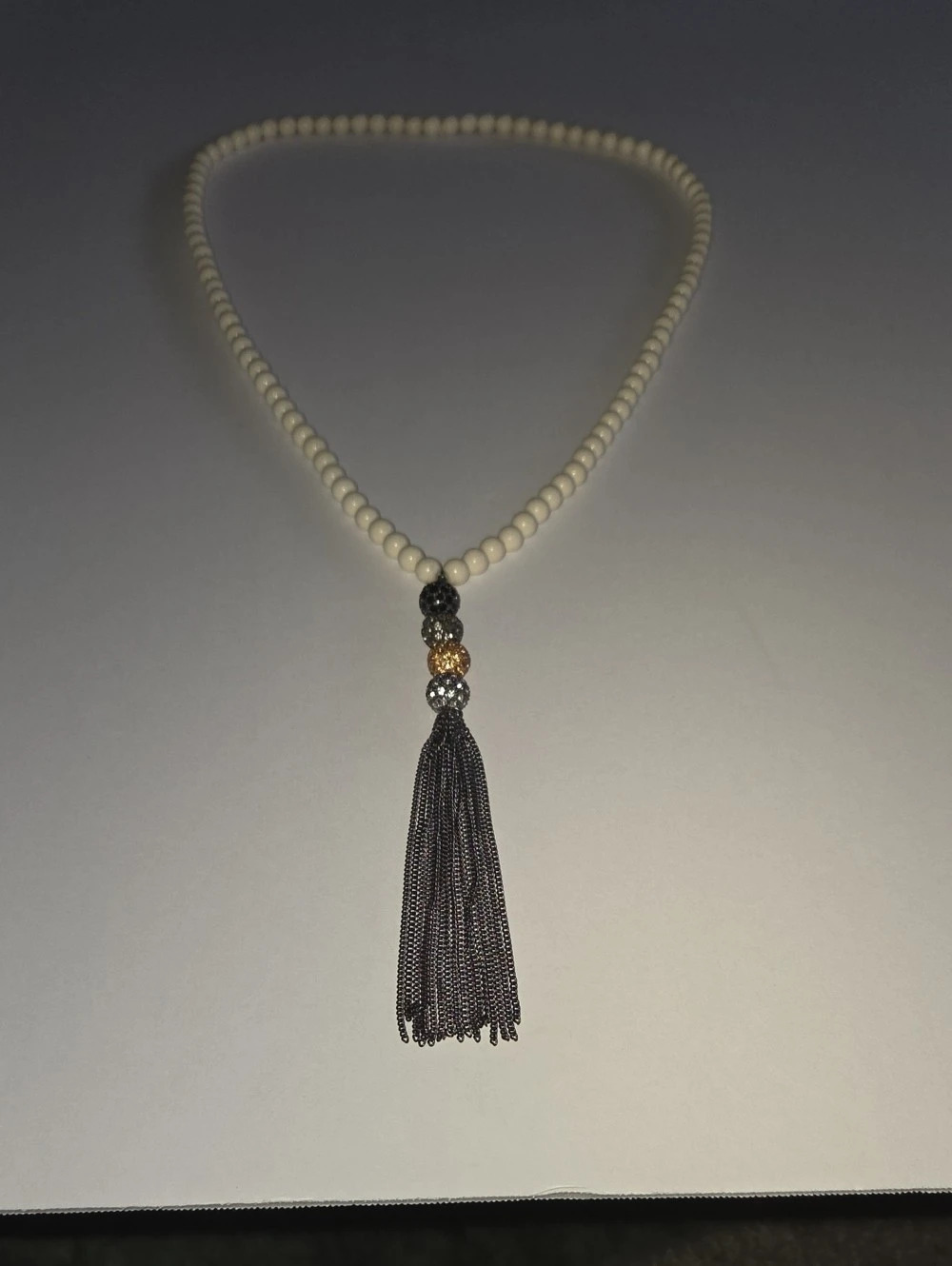 Retired Stella & Dot Revival Tassel Necklace in Black & Cream Like New